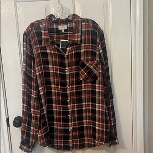 Lucky Brand Navy and Orange Plaid Shirt